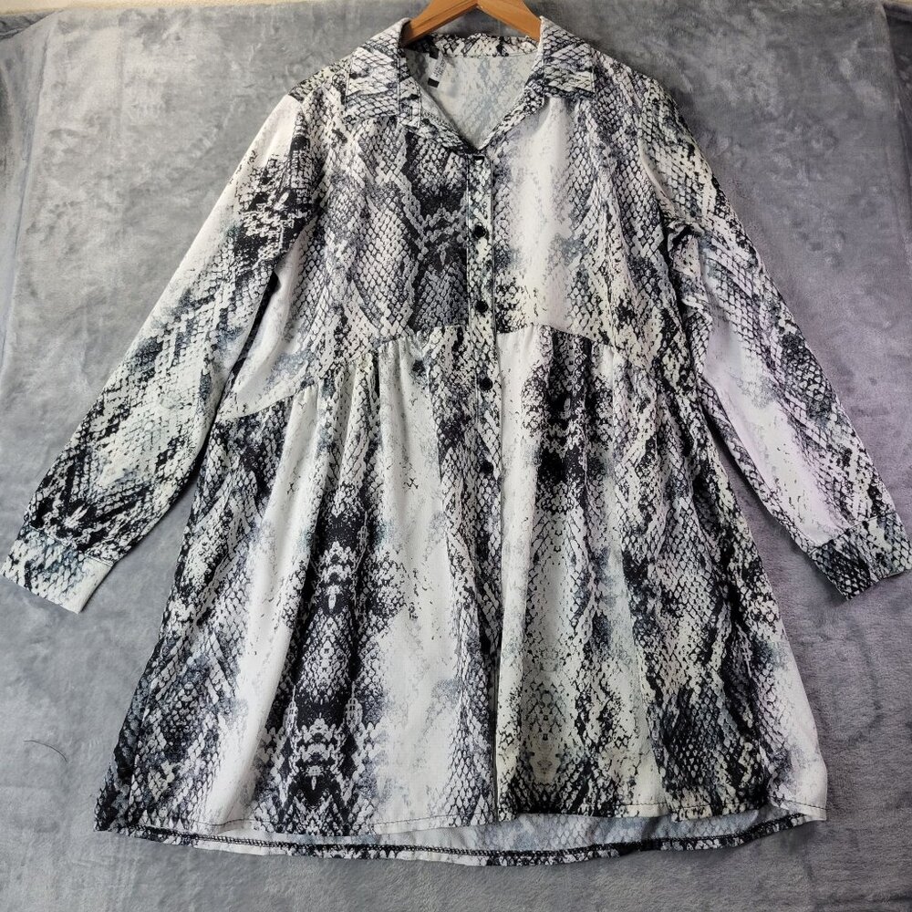 Boohoo Womens US 6 Snake‎ Print Smock Dress Oversized Long Sleeve Grunge Vibes